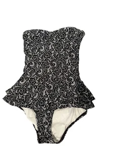 🖤 DKNY Strapless One-Piece Swimsuit – Black & White Lace Print – Peplum Ruffle - Picture 1 of 9