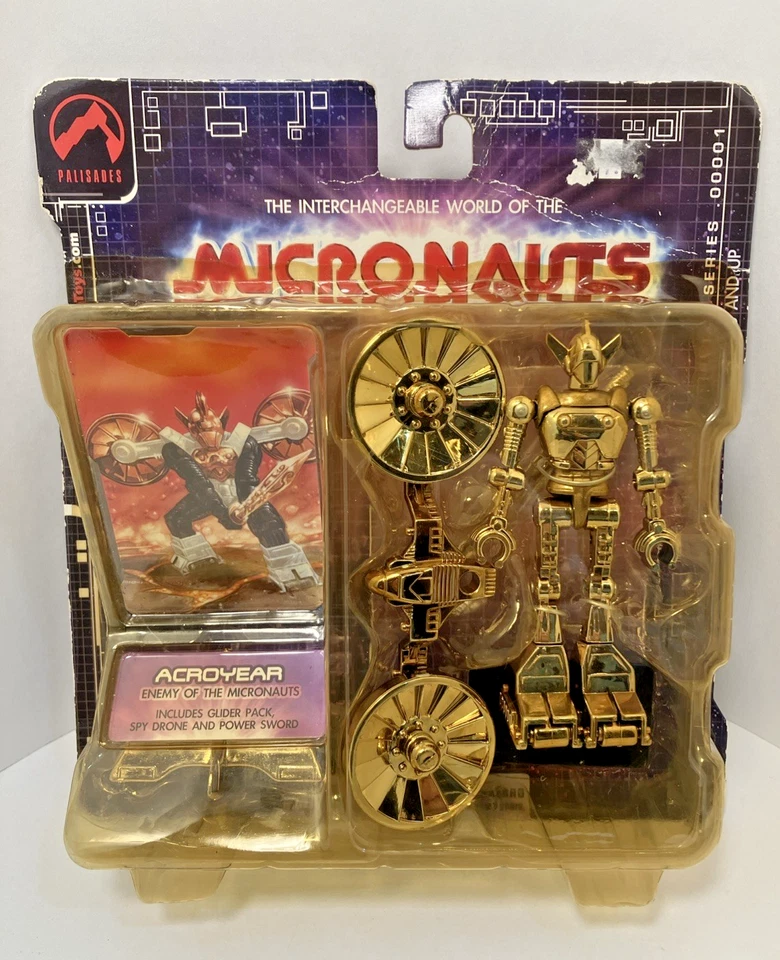 Micronauts Acroyear DORADO Variante Cromo 2002 Serie 1 Palisades Nuevo en Caja Ver Fotos Foto 1 de 4