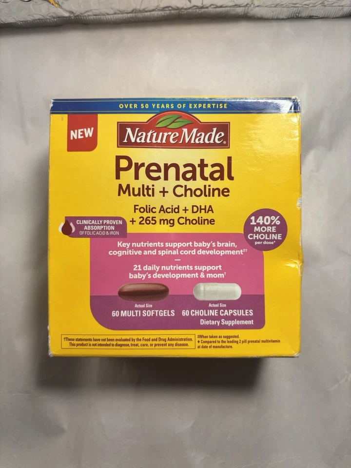 Multi+ácido fólico colino prenatal hecho en la naturaleza+DHA (60+60 unidades) caducidad 4/2026 Foto 1 de 1