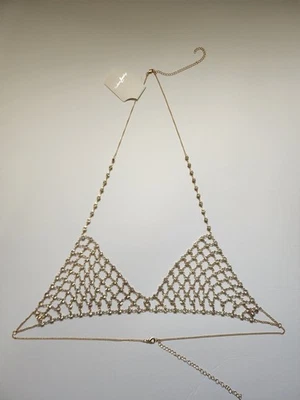 Womens Body Chain Bra Jewelry Halter Backless Rhinestone Top Chain Bikini AB Cup - Image 1 of 4