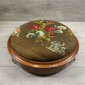 Vintage Tapestry Footstool Pin Cushion Style Floral Rose Pattern Veneered Edge - Picture 1 of 15