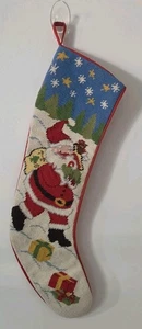 Medias de Navidad de colección hechas a mano de lana a punta de aguja Papá Noel con regalos estrellas - Imagen 1 de 15
