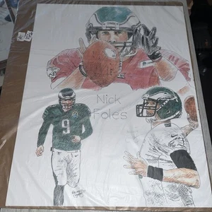 Schizzo quarterback calcio Nick Foles firmato da Bernice Batoff - Foto 1 di 1