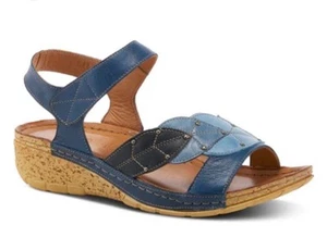 Spring Step Leaf Quarter Sandals Blue Multi Adjustable Leather Sz 38 (US 8) - Picture 1 of 19