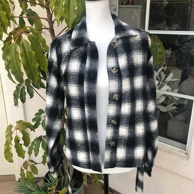 Chaqueta de franela de lana a cuadros recortada con forro de LULU, NUEVA con etiquetas, talla S Foto 1 de 4