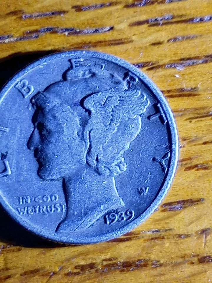 1939-W Mercury Dime Coin Actual US Piece of History Silver 10 Cent US Coin - Image 1 of 2