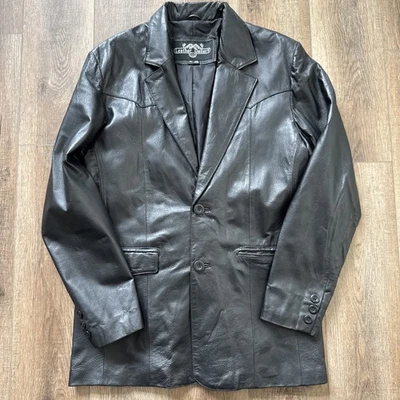 Abrigo de cuero vintage Gallery Car para hombre 44 negro con botones chaqueta vintage usado en excelente estado E4 Foto 1 de 4