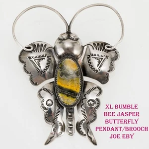 XL BUTTERFLY Necklace Pendant Brooch BUMBLE BEE Jasper JOE EBY Squash Blossom - Picture 1 of 11
