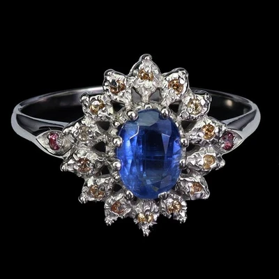 Anillo de plata de ley 925 ovalado cianita 7x5 mm zafiro piedras preciosas joyería tamaño 8 Foto 1 de 4