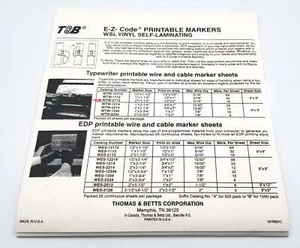 Thomas & Betts WTW-2112, 25 Pack Typewriter Printable Wire & Cable Marker Sheets - Picture 1 of 1