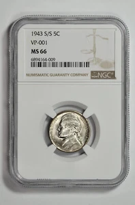 1943 S/S 5C Jefferson Nickel NGC MS 66 VP-001 - Top Pop One and Only! - Picture 1 of 2