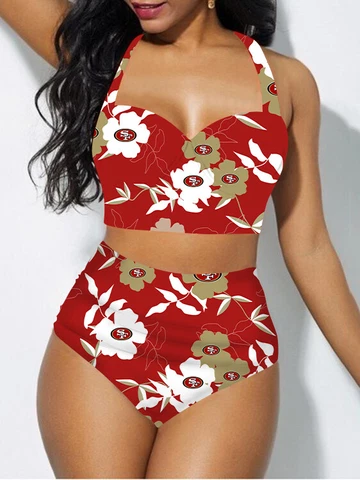 San Francisco 49ers Womens Two Piece Swimsuit High Waist Bikini with Bottom Gift Cover