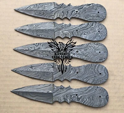 Lot of 5 Damascus Steel Blank Blade Knife For Knife Making Supplies (BB-473) - Image 1 of 4