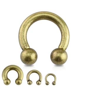 Horseshoe Heavy 6 Gauge 5/8" Vintage Gold IP 8mm Balls SET of 2 - Picture 1 of 3