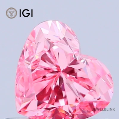 IGI Certified 0.83 Carat Fancy Vivid Pink VVS2 Heart Shape CVD Lab Grown Diamond - Image 1 of 4