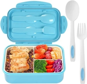 LOVINA Plastic Blue Bento Box | 1100 ML | Adults, Kids | Spoon, Fork | On-the-Go - Picture 1 of 12