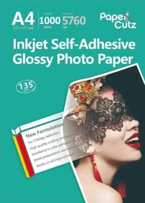 A4 INKJET PHOTO PAPER CUTZ GLOSS SELF ADHESIVE 135GSM 1000 SHEETS WHOLESALE - Image 1 of 4