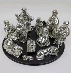 Christmas Nativity Set 12 Figurines w/base Silver Plated Porcelain Home Holiday - Picture 1 of 24