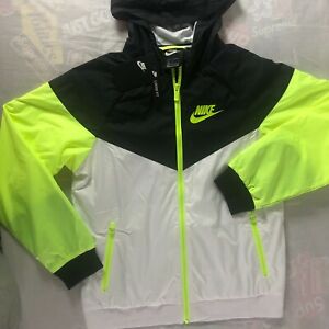 Nike Sportswear Full Zip Hooded Jacket Boy's Size Large Black Volt Yellow NEW
