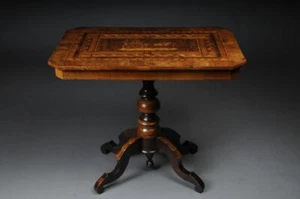 Mesa Antiguo De Intarsia Del Sur De Alemania/Italia Alrededor De 1845 A-155 - Imagen 1 de 1