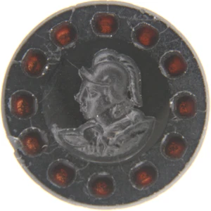 C1880 Antique Victorian Black Glass Button Intaglio Roman Soldier Cameo Bust - Picture 1 of 3