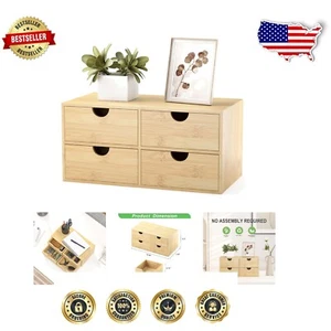 Eleganter Bambus Schreibtisch Organizer mit 3 Schubladen - kompakt & ohne Montage - Bild 1 von 8