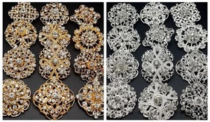 Lote de 12 piezas Broche de Cristal de Estrás Dorado/Plata Hágalo usted mismo Boda Ramo 3cm-3.5cm - Imagen 1 de 11