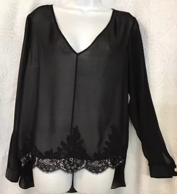 Blusa Robert Rodriguez Negra Manga Larga Seda Floral Encaje Bordado Nueva con Etiquetas Talla 10 Foto 1 de 4