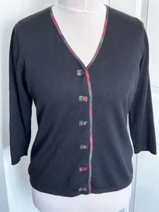 Cashmere Silk Cardigan Black Sz L Johnstons of Elgin Vintage 90s Y2K Cottagecore - Picture 1 of 9