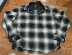 Kuhl The Law Flannel Shirt Mens L Brown Black Plaid Sturdy Cotton Premium Fit - Picture 1 of 15