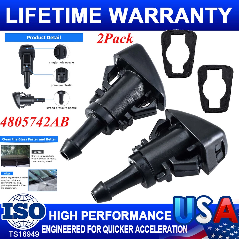 Boquilla de pulverización de agua limpiaparabrisas limpiaparabrisas 2 piezas para Chrysler 300C Jeep Dodge Ram Foto 1 de 4