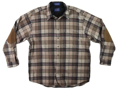 VTG 90s PENDLETON US Men's Extra Large Brown Plaid Button Down Wool Trail Shirt - Image 1 of 4