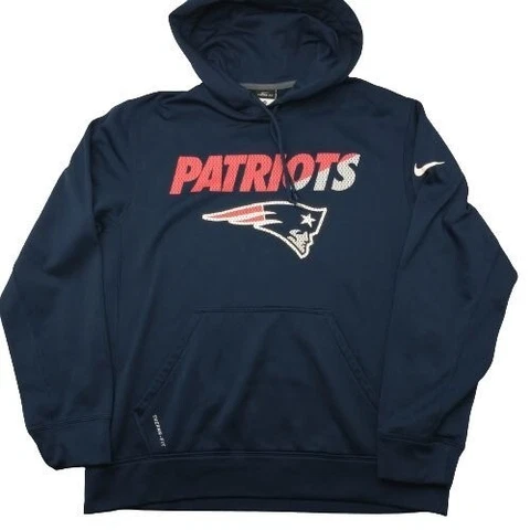 Nike Mens Medium Blue New England Patriots Therma Fit Hoodie Sweatshirt Cover