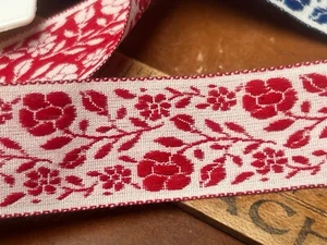 vintage embroidered jacquard 1.25" flowers ribbon trim 1yd Swiss - Picture 1 of 6