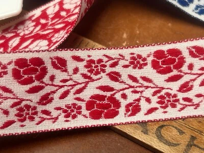 Vintage bordado jacquard 1.25" flores cinta ribete 1yd suizo Foto 1 de 2
