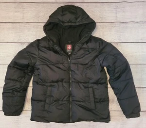 Swiss Tech Boys Long Sleeve Hooded Puffer Jacket Solid Full Zip Black Sz XL (18) - Picture 1 of 6