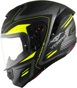 Vemar Hurricane Full Face Motorcycle Helmet Sport Bike Matt Grey-Yellow MEDIUM