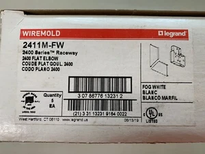BOX OF 5 LEGRAND WIREMOLD 2411M FLAT ELBOW 2400 SERIES RACEWAY WHITE 2411M-FW - Picture 1 of 2