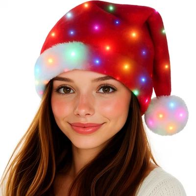 Sombrero de Papá Noel con Luces LED - Unisex Suave Sombrero de Navidad con Flash Sombrero para Año Nuevo Foto 1 de 4