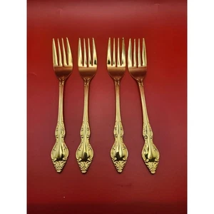 Set of 4 Golden Rexford Gold Electroplate Salad Forks 6.5” National Stainless - Picture 1 of 7