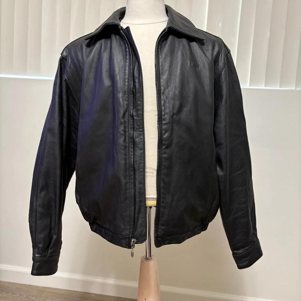 Vintage Gear for Sports BMW Black Leather Biker Motorcycle FullZip Jacket Medium - Image 1 of 4