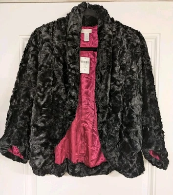 Chico’s Velvet Wrap Coat Black Sz 1 (M) New With Tags 'Victoria' Cocoon Jacket  - Image 1 of 4
