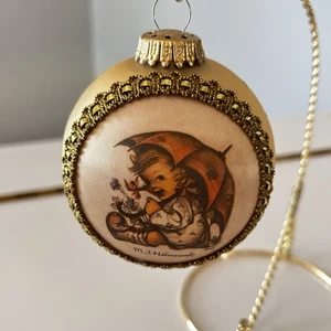 vtg  2002 M.J. Hummel Glass Ornaments On Silk Gold Trim - Picture 1 of 10