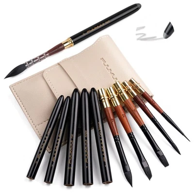 Travel Watercolor Brushes Professional 6pcs Natural Soft Squirrel Hair Waterc... - Image 1 of 4