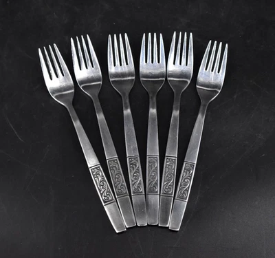 复古 Amefa 皇家大马士革 6 件套 晚餐叉 不锈钢 荷兰 7 — 第 1/4 张图片