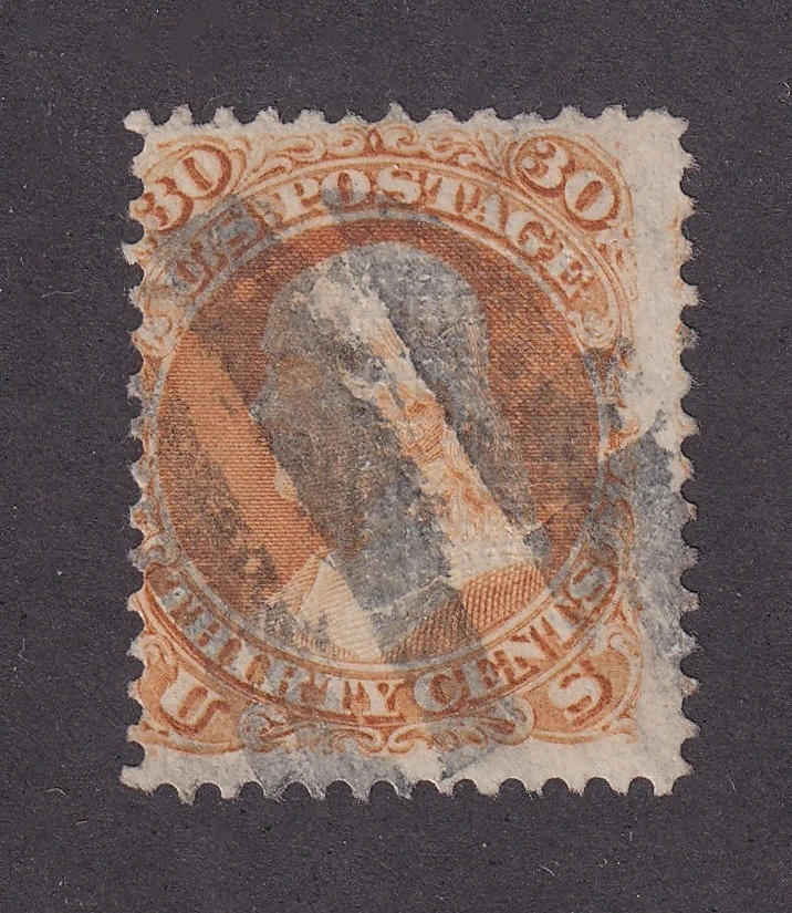 SELLOS DE MATT US SCOTT #100, BENJAMIN FRANKLIN 30 CENTAVOS 1867 F-GRILL USADO CV $1000 Foto 1 de 3