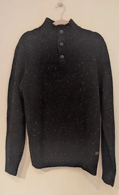 Nuevo con etiquetas Suéter de cuello falso Henley de 3 botones moteado negro Lucky Brand para hombre talla L Foto 1 de 4