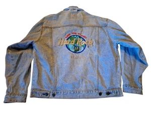 Vintage Hard Rock Cafe Orlando Embroidered Blue Jean Denim Jacket Size Medium M - Picture 1 of 14