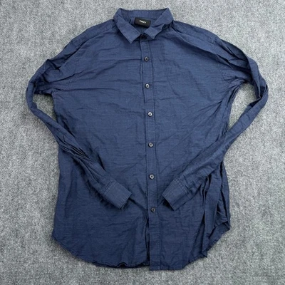 Theory Shirt Mens Large Blue Zack Ps Rotuma Linen Blend Button Up Lightweight - Image 1 of 4