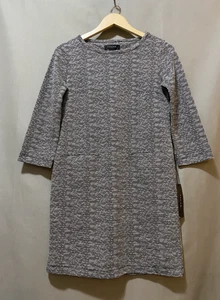NWT TAHARI Women Round Neck 3/4 Sleeve Texture Knit Mini Dress SZ XS Black/Gray - Picture 1 of 10